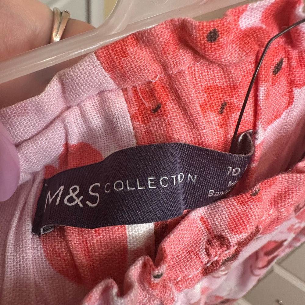Marks & Spencer Pink Floral Cropped Wide-Leg Pants - Picture 10 of 12